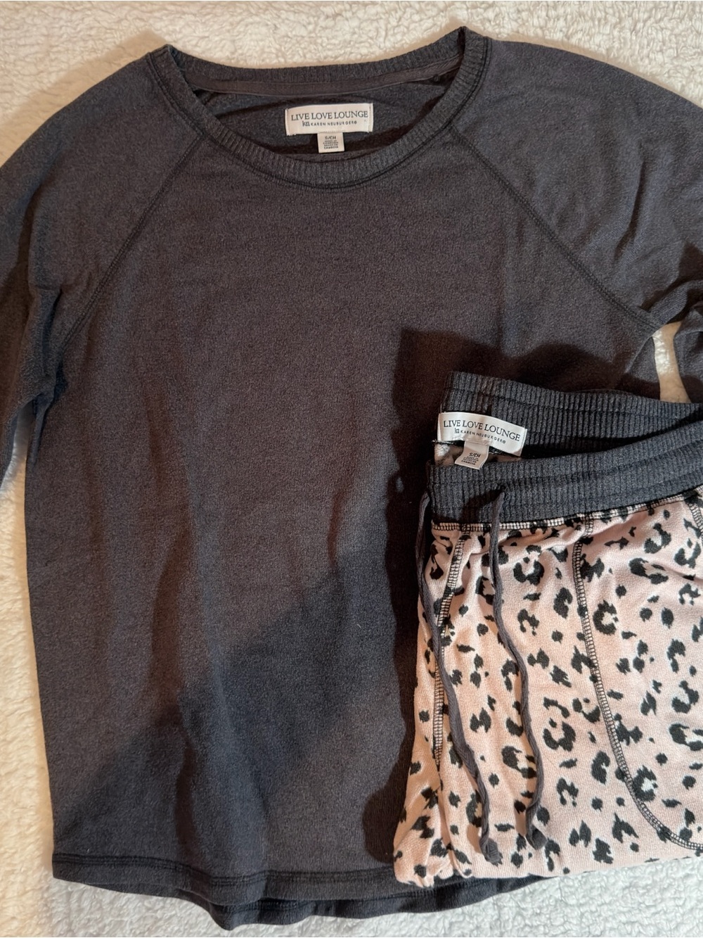 Women's Black Long-Sleeve Top & Pink Leopard Pajama Shorts Set